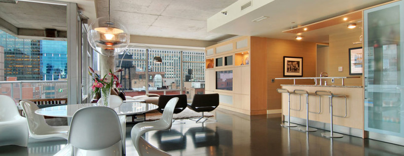 wood floor painted grey in chicago condo